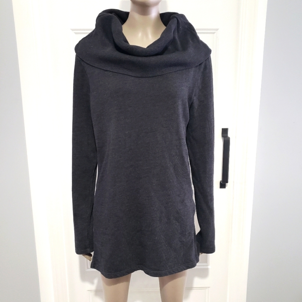 Converse Cowel Neck Long Pullover Sweater Womens L Grey Stretch Top